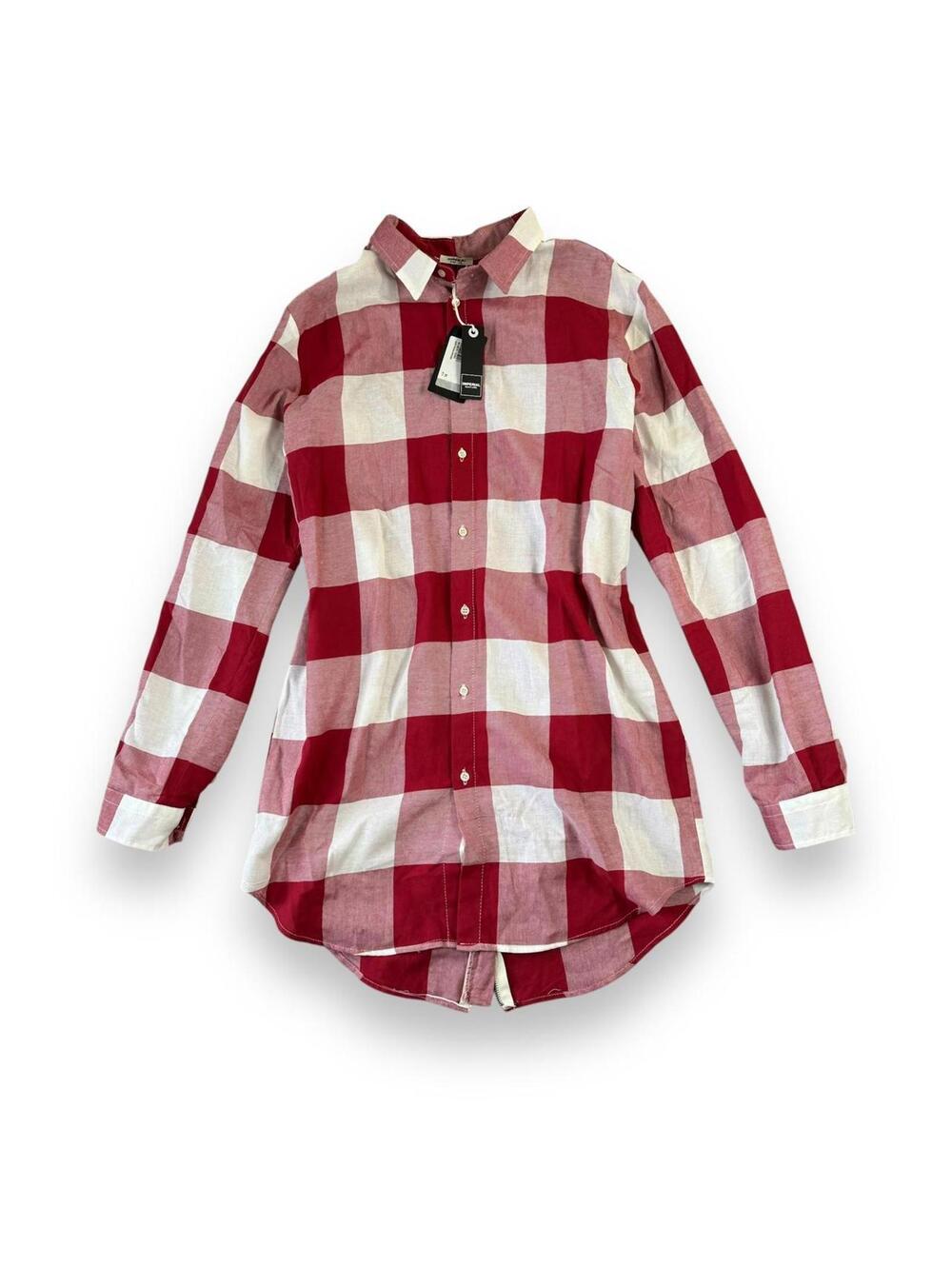 Euro Long Sleeve Shirt White & Red Plaid Print Back Zip Womens XL by Imperial